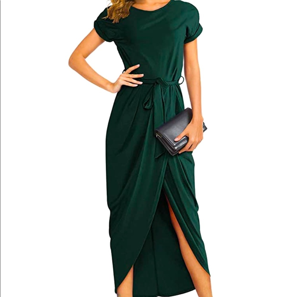 Short sleeve long maxi dress with belt
